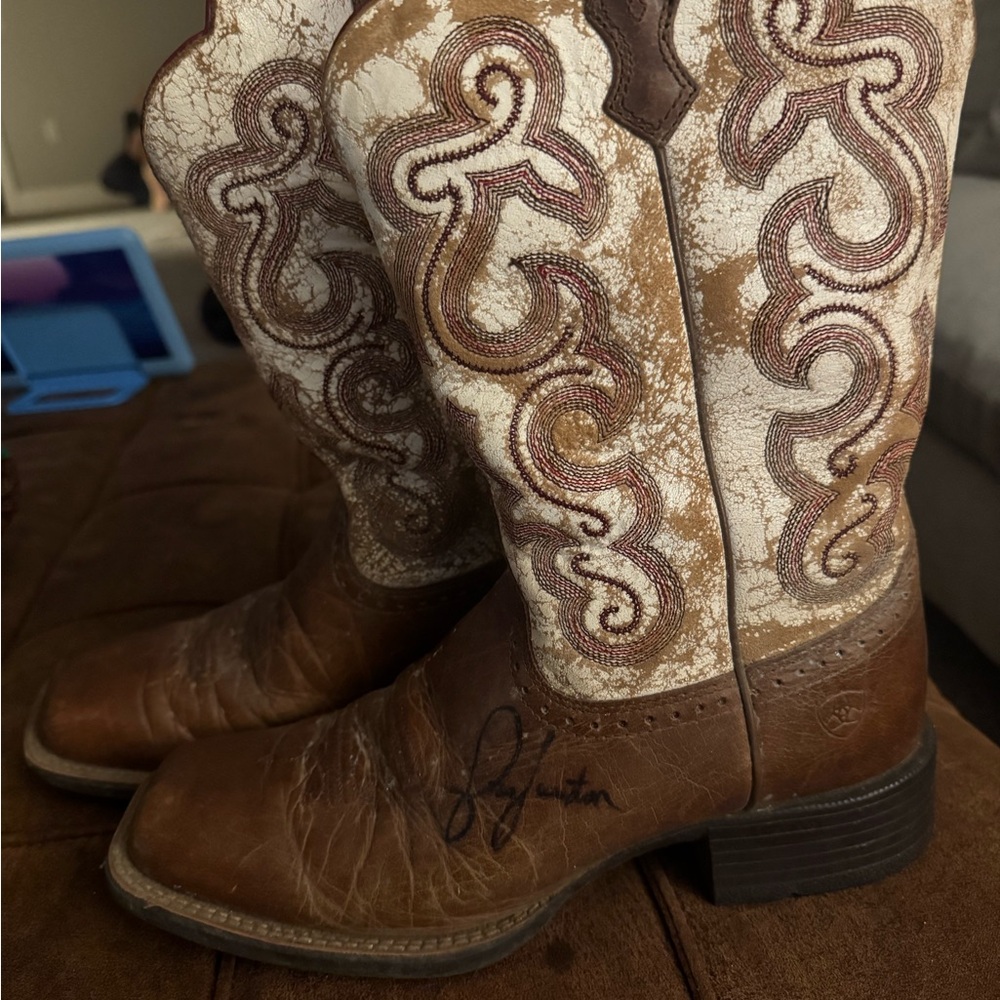 Brown and White Western Boots